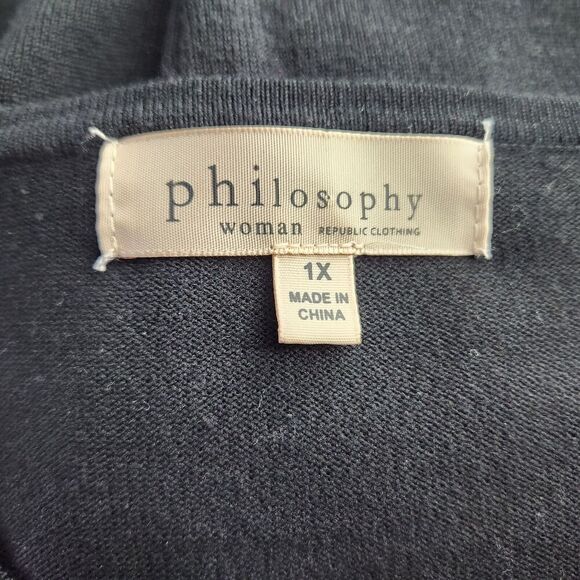 Philosophy Pullover Sweater Women's Plus Size 1X Black Bell Sleeves Embroidery - Picture 7 of 9